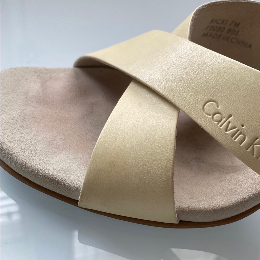 Calvin Klein Cream High Heel Sandals with Crisscross Straps - Picture 4 of 8